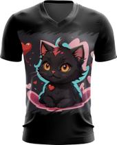 Camiseta Gola V Dia dos Namorados Gatinho 8 Camiseta Gola V Dia dos Namorados Gatinho 8