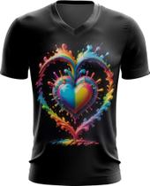 Camiseta Gola V do Orgulho LGBT Coração Amor 8