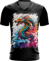 Camiseta Gola V Dragão Chinês Lendário Mito 7 Camiseta Gola V Dragão Chinês Lendário Mito 7