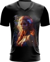 Camiseta Gola V Elfa Linda na Floresta Mágica 1 Camiseta Gola V Elfa Linda na Floresta Mágica 1