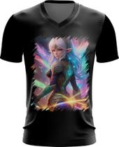 Camiseta Gola V Elfa Linda na Floresta Mágica 4 Camiseta Gola V Elfa Linda na Floresta Mágica 4
