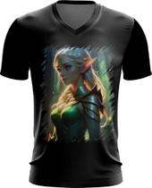 Camiseta Gola V Elfa Linda na Floresta Mágica 5 Camiseta Gola V Elfa Linda na Floresta Mágica 5