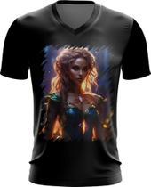 Camiseta Gola V Elfa Linda na Floresta Mágica 7