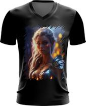 Camiseta Gola V Elfa Linda na Floresta Mágica 9 Camiseta Gola V Elfa Linda na Floresta Mágica 9
