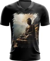 Camiseta Gola V Estátua de Buda Iluminado Religião 1 Camiseta Gola V Estátua de Buda Iluminado Religião 1