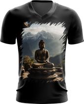 Camiseta Gola V Estátua de Buda Iluminado Religião 10