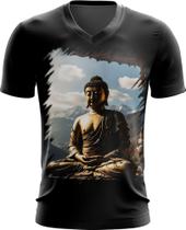 Camiseta Gola V Estátua de Buda Iluminado Religião 11 - Kasubeck Store