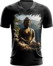 Camiseta Gola V Estátua de Buda Iluminado Religião 12 Camiseta Gola V Estátua de Buda Iluminado Religião 12