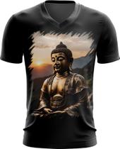 Camiseta Gola V Estátua de Buda Iluminado Religião 13 - Kasubeck Store