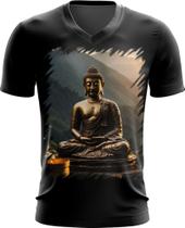 Camiseta Gola V Estátua de Buda Iluminado Religião 14