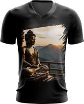 Camiseta Gola V Estátua de Buda Iluminado Religião 15 Camiseta Gola V Estátua de Buda Iluminado Religião 15