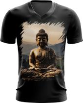 Camiseta Gola V Estátua de Buda Iluminado Religião 16 - Kasubeck Store