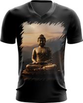 Camiseta Gola V Estátua de Buda Iluminado Religião 17 - Kasubeck Store