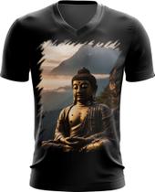Camiseta Gola V Estátua de Buda Iluminado Religião 19 - Kasubeck Store