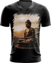 Camiseta Gola V Estátua de Buda Iluminado Religião 20 Camiseta Gola V Estátua de Buda Iluminado Religião 20