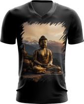 Camiseta Gola V Estátua de Buda Iluminado Religião 21 - Kasubeck Store