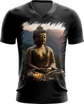 Camiseta Gola V Estátua de Buda Iluminado Religião 22