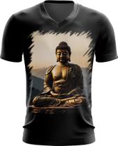 Camiseta Gola V Estátua de Buda Iluminado Religião 23 Camiseta Gola V Estátua de Buda Iluminado Religião 23