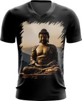 Camiseta Gola V Estátua de Buda Iluminado Religião 23 - Kasubeck Store