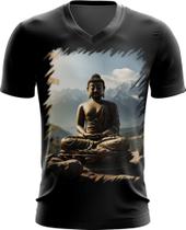 Camiseta Gola V Estátua de Buda Iluminado Religião 3