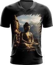 Camiseta Gola V Estátua de Buda Iluminado Religião 4