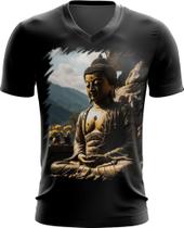 Camiseta Gola V Estátua de Buda Iluminado Religião 5 - Kasubeck Store