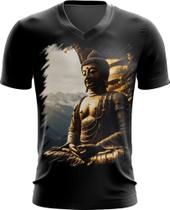 Camiseta Gola V Estátua de Buda Iluminado Religião 6 Camiseta Gola V Estátua de Buda Iluminado Religião 6