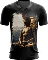 Camiseta Gola V Estátua de Buda Iluminado Religião 6 - Kasubeck Store