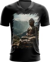 Camiseta Gola V Estátua de Buda Iluminado Religião 7 - Kasubeck Store