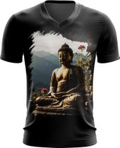 Camiseta Gola V Estátua de Buda Iluminado Religião 9 - Kasubeck Store