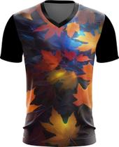 Camiseta Gola V Folhas de Outono Estações do Ano 2
