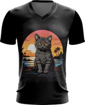 Camiseta Gola V Gatinho no Pôrdo Sol Sunset 1