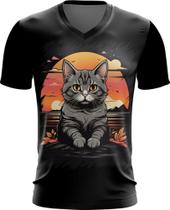 Camiseta Gola V Gatinho no Pôrdo Sol Sunset 3