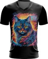 Camiseta Gola V Gatinho Ondas Magnéticas Vibrante 7