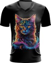 Camiseta Gola V Gatinho Ondas Magnéticas Vibrante 8