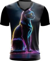 Camiseta Gola V Gato Dark Silhueta Fantasmagórica 1 Camiseta Gola V Gato Dark Silhueta Fantasmagórica 1