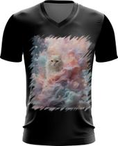 Camiseta Gola V Gato Explosão de Cores Hipnotizante 2