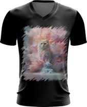 Camiseta Gola V Gato Explosão de Cores Hipnotizante 3