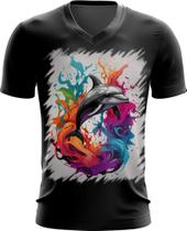 Camiseta Gola V Golfinho Inteligência Arte Pintura 9