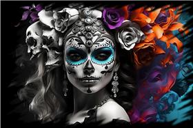 Camiseta Gola V La Catrina Mexicana Dama Esqueleto 10 Camiseta Gola V La Catrina Mexicana Dama Esqueleto 10