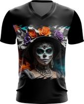 Camiseta Gola V La Catrina Mexicana Dama Esqueleto 11