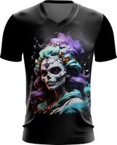 Camiseta Gola V La Muerte Mexicana Dama Esqueleto 2