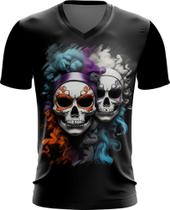 Camiseta Gola V La Muerte Mexicana Dama Esqueleto 5 Camiseta Gola V La Muerte Mexicana Dama Esqueleto 5
