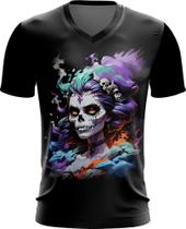 Camiseta Gola V La Muerte Mexicana Dama Esqueleto 8