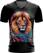 Camiseta Gola V Leão Rei Ondas Magnéticas Vibrante 6