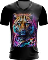 Camiseta Gola V Leopardo Ondas Magnéticas Vibrante 12 Camiseta Gola V Leopardo Ondas Magnéticas Vibrante 12