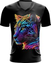Camiseta Gola V Leopardo Ondas Magnéticas Vibrante 15