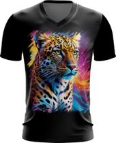 Camiseta Gola V Leopardo Velocidade Felino Panthera 3 Camiseta Gola V Leopardo Velocidade Felino Panthera 3