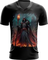 Camiseta Gola V Lich Ancião Desenhado Magia 11