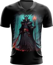 Camiseta Gola V Lich Ancião Desenhado Magia 9